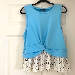 Anthropologie Lea & Viola Twist-Front Tank Blue Polka Dots Women’s Medium